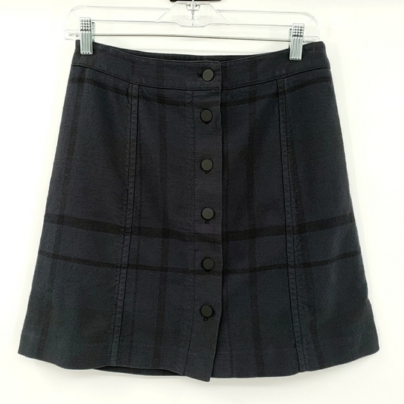 ANN Taylor Loft Buttoned Navy Blue Black Striped Cotton Skirt - Picture 1 of 7